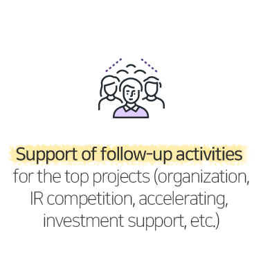 Support of follow-up activities for the top projects (organization, IR competition, accelerating, investment support, etc.)